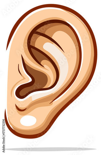 Stylized human ear vector illustration depicting hearing organ and auditory sense
