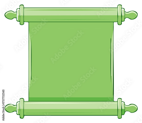 Blank Green Cartoon Scroll Vector Illustration Ancient Parchment for Message or Diploma