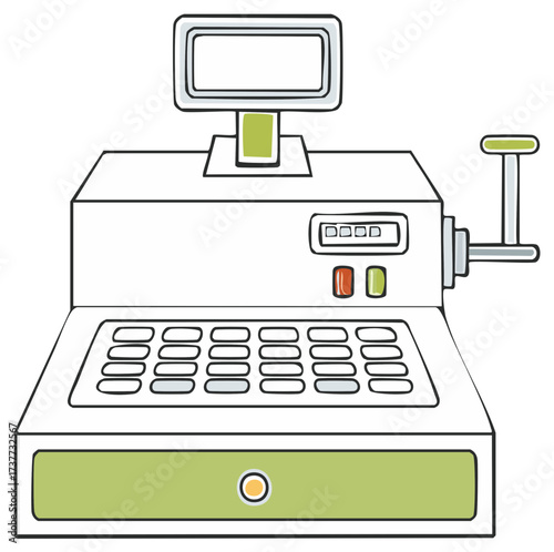 Illustration of a Simple Cash Register with Display, Buttons and Handle
