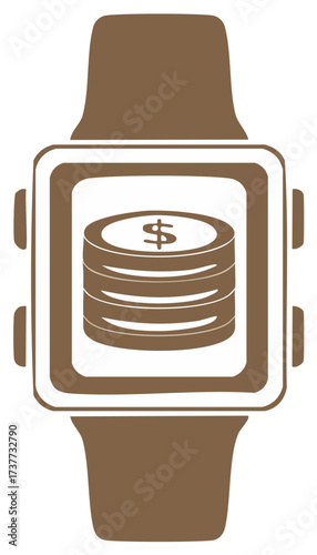 Smartwatch showing money, online banking application, or crypto currency on screen, payment in crypto on wrist