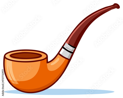 Cartoon smoking pipe with orange bowl and dark stem isolated on white
