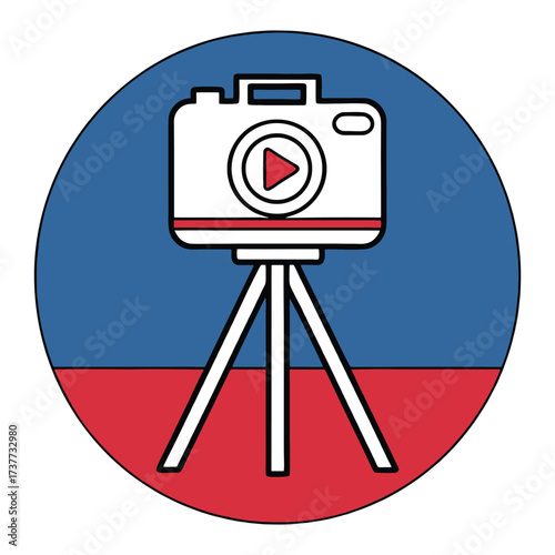 Modern photography and videography icon of camera on tripod for content creation 