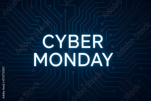 Cyber Monday Text Over Blue Digital Circuit Board Background