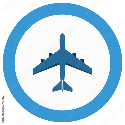 Blue airplane icon inside a circle, representing air travel and aviation services