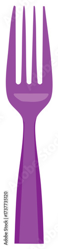 Simple flat design of a purple four pronged dinner fork with subtle shading