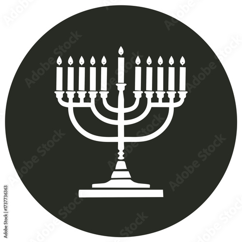 Traditional white Hanukkah menorah with nine glowing candles an iconic symbol of the festival of lights celebration