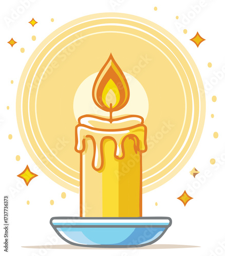 Melting Candle Flame with Soft Glow and Sparkling Stars Illustration