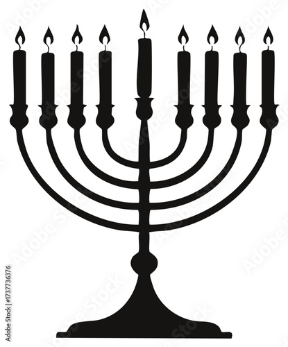 Illuminated Menorah Candlestick with Nine Branches and Burning Flames