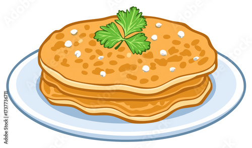 Stack of Pancakes with Parsley on Plate. Illustration