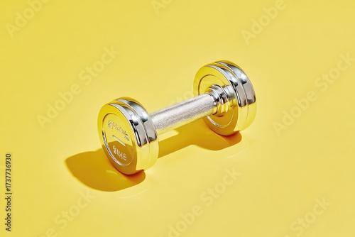 Single dumbbell on minimalist background. Modern fitness concept for home workout and gym design.