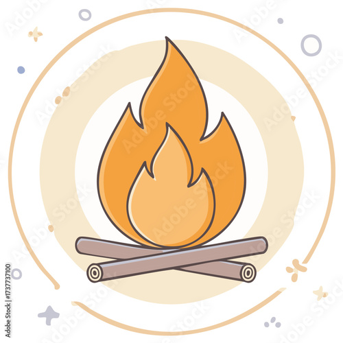 Stylized Bonfire Illustration with Logs and Decorative Circle, Campfire Design