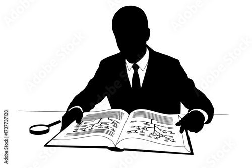 Vector Silhouette of a Person Researching Ancestry and Genealogy