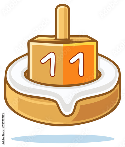 Fun cartoon illustration of a cookie with the number 11 on it.