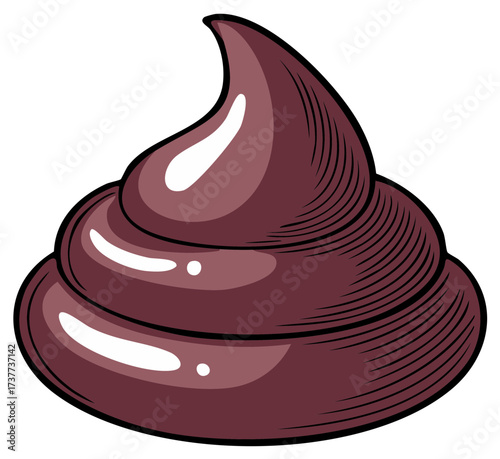 Stylized Brown Poop Emoji with Swirl and Hatching Detail