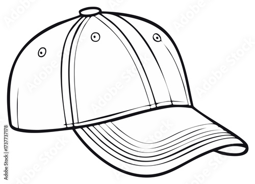 Simple line drawing of a baseball cap with a curved brim and eyelets on the crown
