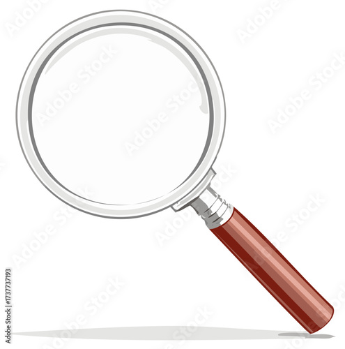 Magnifying glass vector illustration with chrome rim and wooden handle