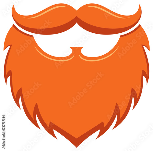 Orange beard and mustache illustration, stylized cartoon graphic design element. Vector graphic facial hair concept.