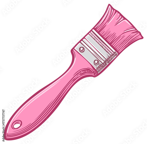 Hand drawn pink paintbrush in a colorful retro cartoon illustration style