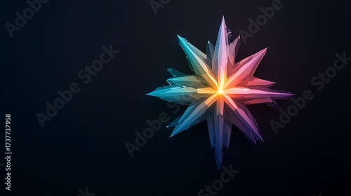 Abstract crystalline star with vibrant colors glowing on a dark background for modern design use