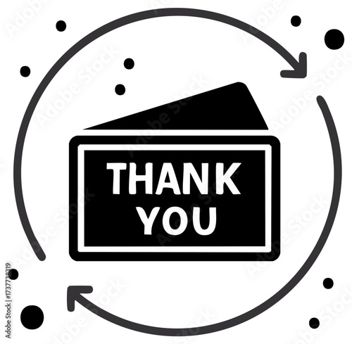 Recycle symbol around thank you message card for customer appreciation and feedback