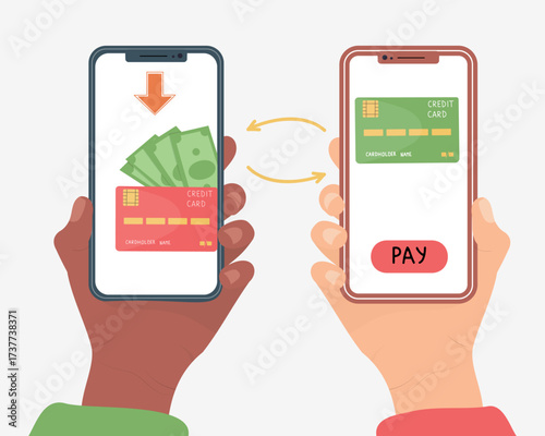 Users sending money online using apps on their smartphones. Vector illustration concept Online money transfer 