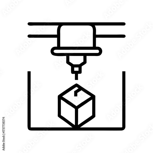 3D printer creating a cube in minimalist line art style  