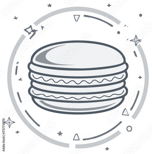 French macaron sweet dessert line icon in an abstract circular frame