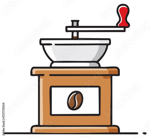 Vintage Manual Coffee Grinder with Hand Crank Vector Illustration Icon
