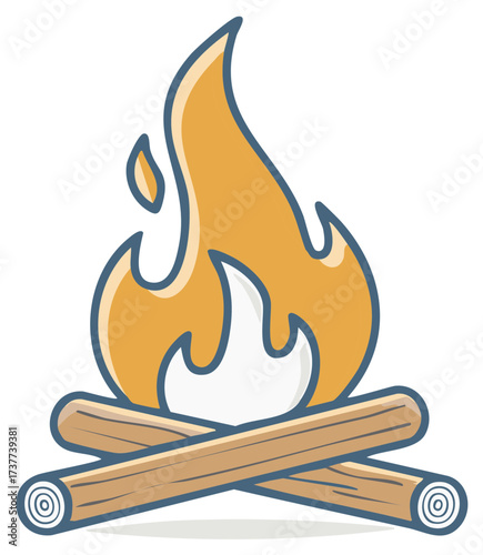 Animated Bonfire Burning Logs Graphic Illustration Warm Orange Flames and Fuel Sticks Outdoor Fire Graphic Design