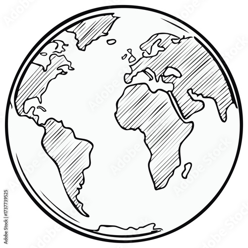 Global sketch art displaying continents outlines across the world map with lined texture and rounded borders