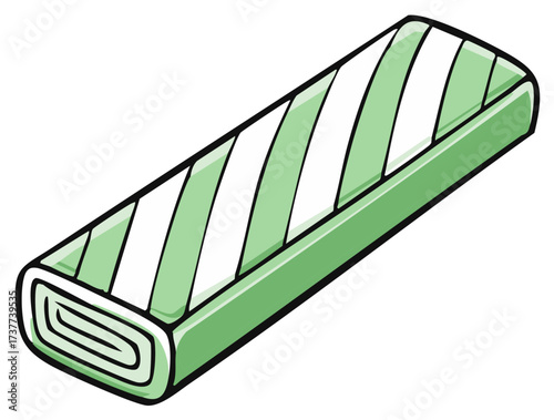 Green and White Striped Chewing Gum Piece Cartoon Illustration