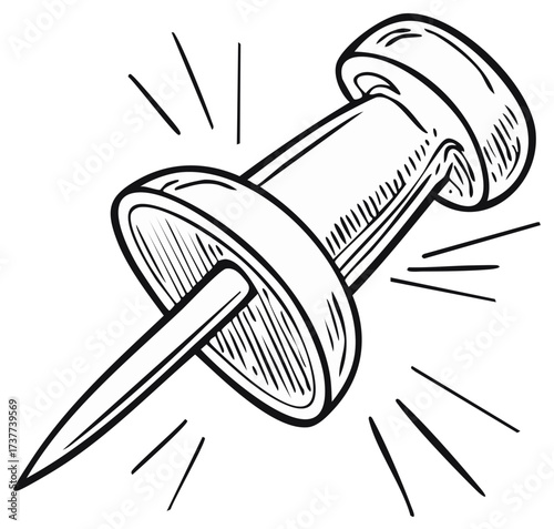 Hand drawn office pushpin thumbtack doodle illustration for stationery and memo concepts