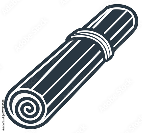 Stylized rolled paper document vector illustration with rope binding detail