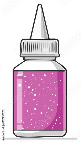 Cartoon illustration of a pink glitter glue bottle for arts and crafts supply