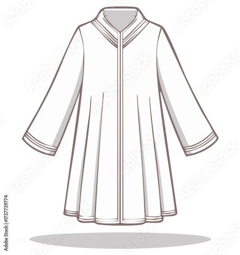 Elegant Women's Tunic Fashion Illustration with Stand Collar and Flowing Pleats in Minimalist Style
