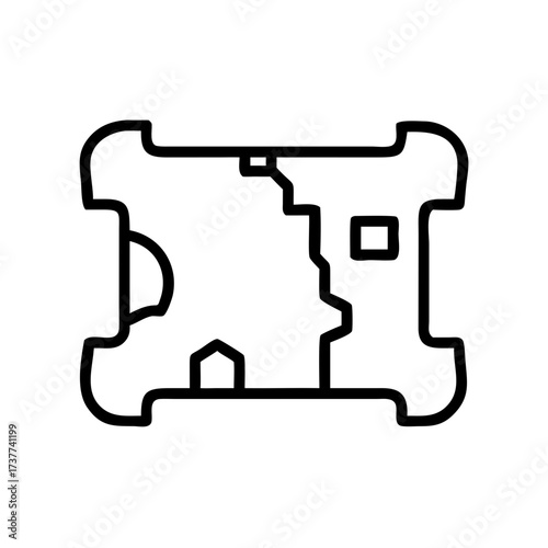 Dungeon map outline with detailed rooms and pathways  