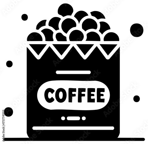 Bag of coffee beans illustration with coffee text on packaging