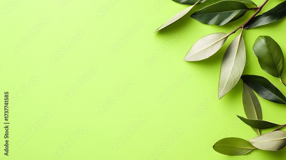 Fototapeta premium green leaves on a bright green background