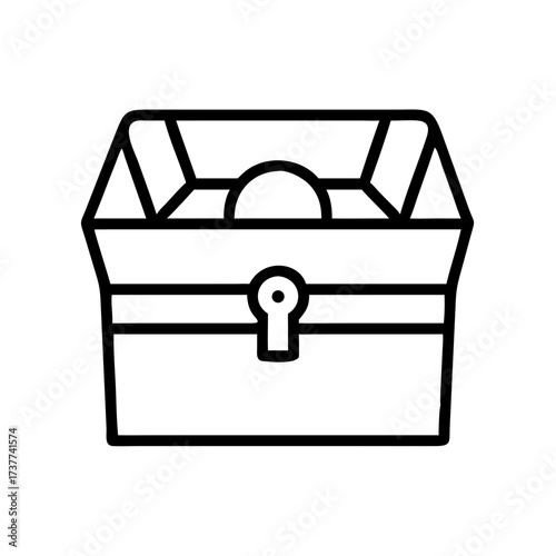 Treasure chest with open lid and round lock in simple line art  