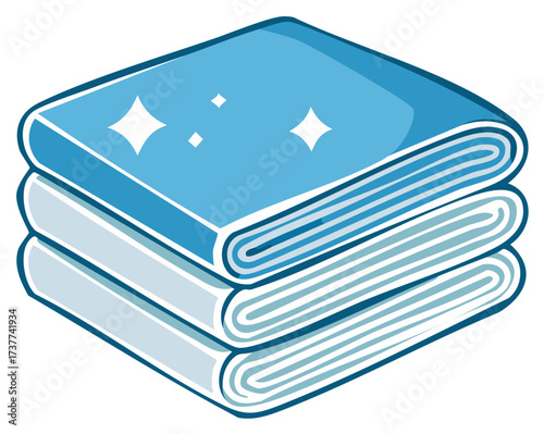 Clean folded blue and white towels stack with sparkle symbols vector illustration