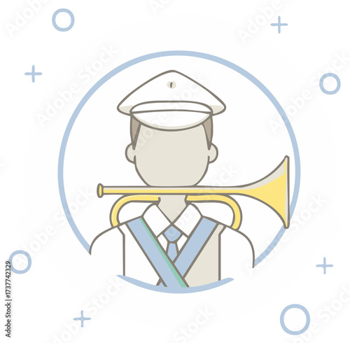 Cartoon Marching Band Musician with Trumpet Instrument Illustration