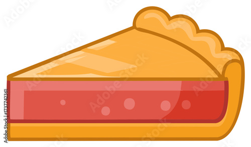 Slice of fruit pie with flaky crust and red filling isolated on white