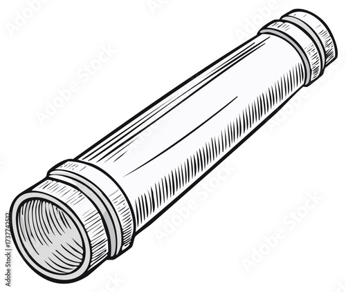 Vintage engraved style illustration of a single plumbing pipe with connectors