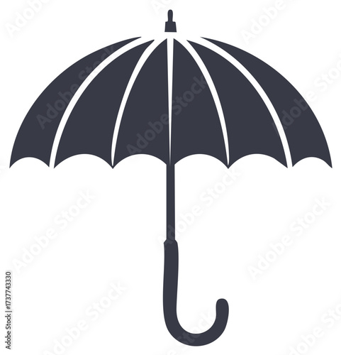 Simple dark grey open umbrella icon representing rain protection and weather