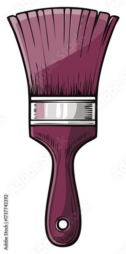 Maroon Paintbrush with Silver Ferrule and Hole for Hanging in a Painted Illustration Style