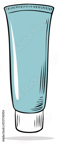 Cartoon Illustration of a Plain Light Blue Tube with Cap for Product Packaging