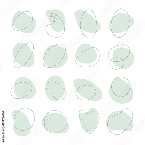 Geometric line patterns with soft green backgrounds in an artistic arrangement of shapes