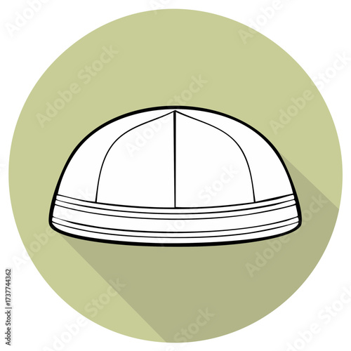 Hand Drawn Sketch of a Religious Cap within a Circle with a Long Shadow