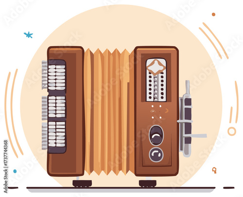 Illustration of a brown accordion with a beige background