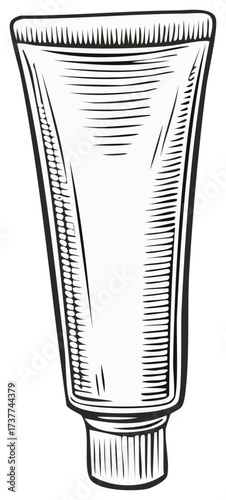 Vintage woodcut illustration of a blank tube for cosmetics or paint